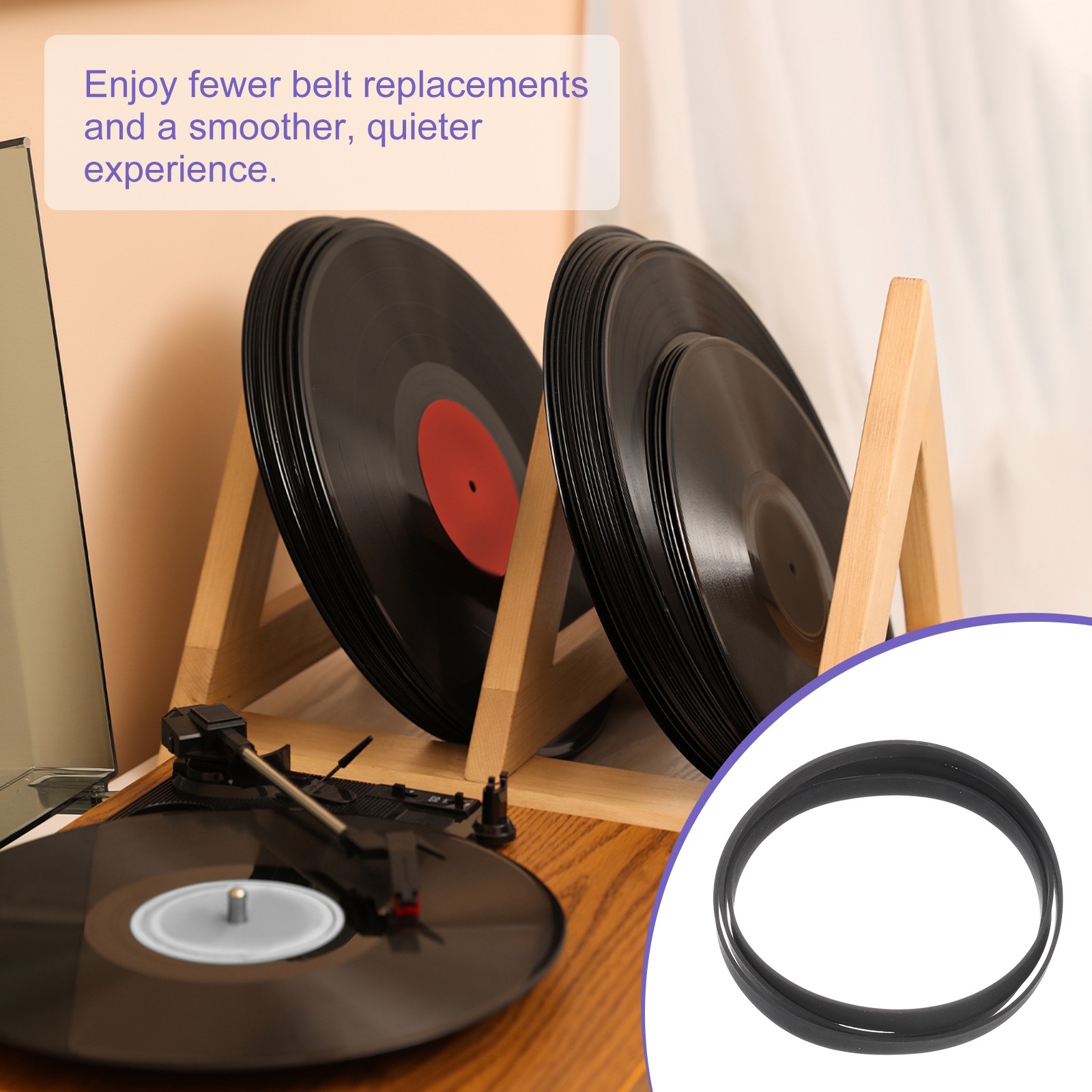 6 Turntable Straps, 201mm Length, 5mm Width, Rubber Replacement