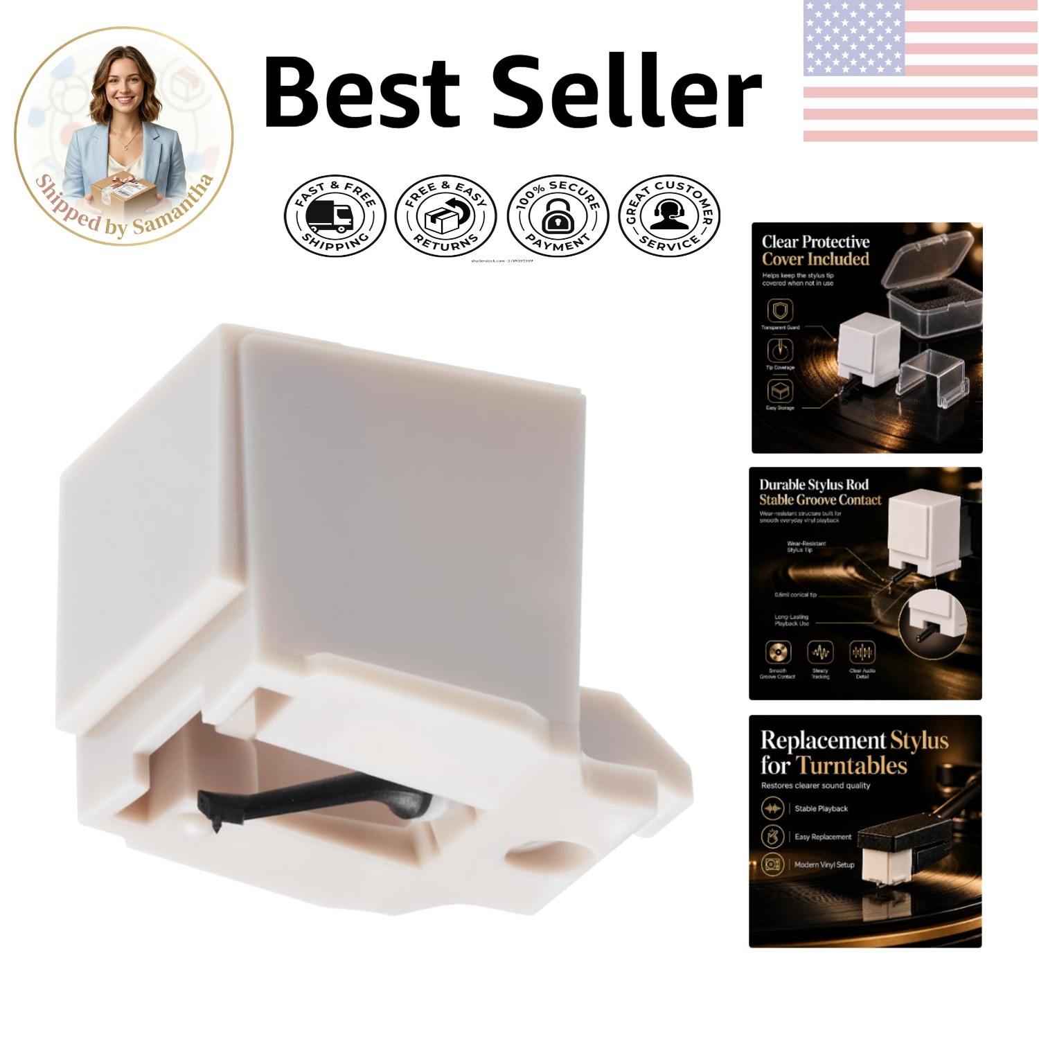 Authentic LP Vinyl Record Player Stylus with Tool-Free Installation & Low Noise