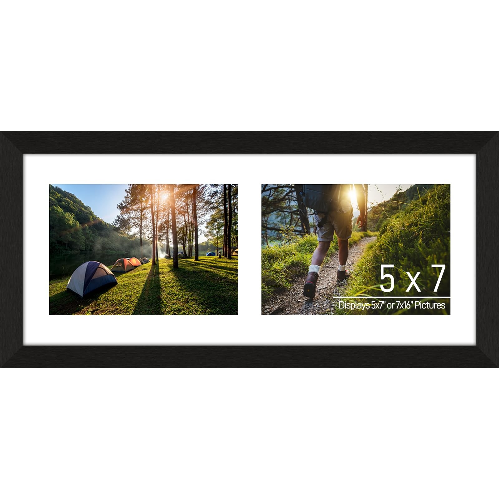 Lacopgr 5×7 Double Picture 2 Openings (7×16) – 5×7, Black Frame & White Mat