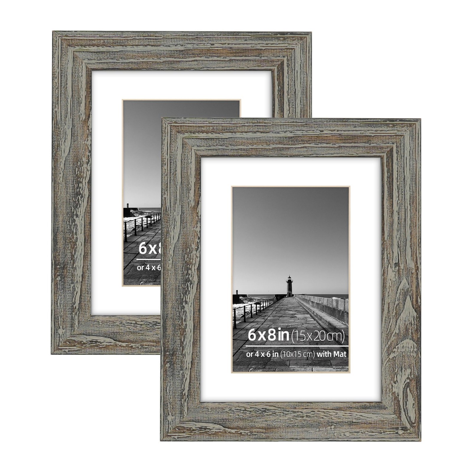 DUCIHBA 6×8 or 4×6 with Mat Washed Grey in Matted to 2pk, Grain