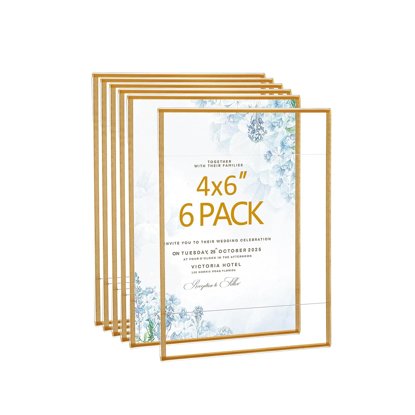 Bolidery Acrylic Picture Frames 4×6 Set of 6,Gold Photo 4×6″, Gold