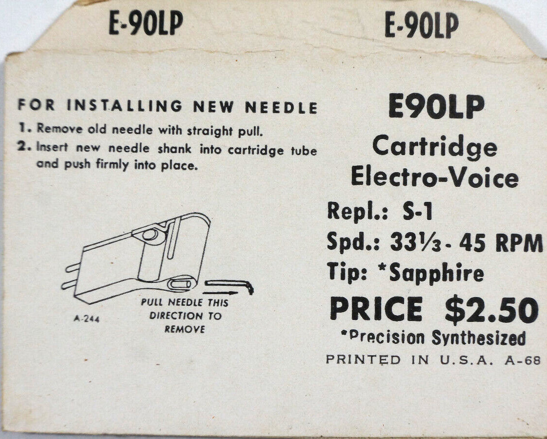 NOS Vintage Jensen E-90LP Needle for Electro Voice S-1 33 1/3 45 RPM