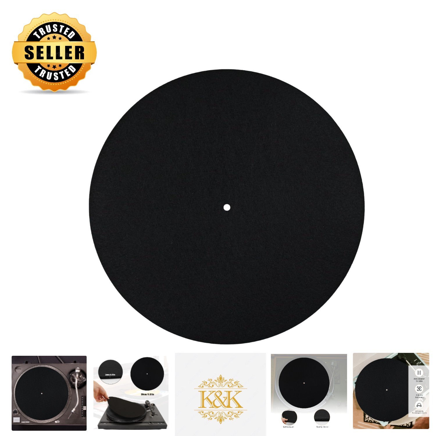 Quality Black 12in Felt Slipmat: Anti-Static Turntable Protector for Records