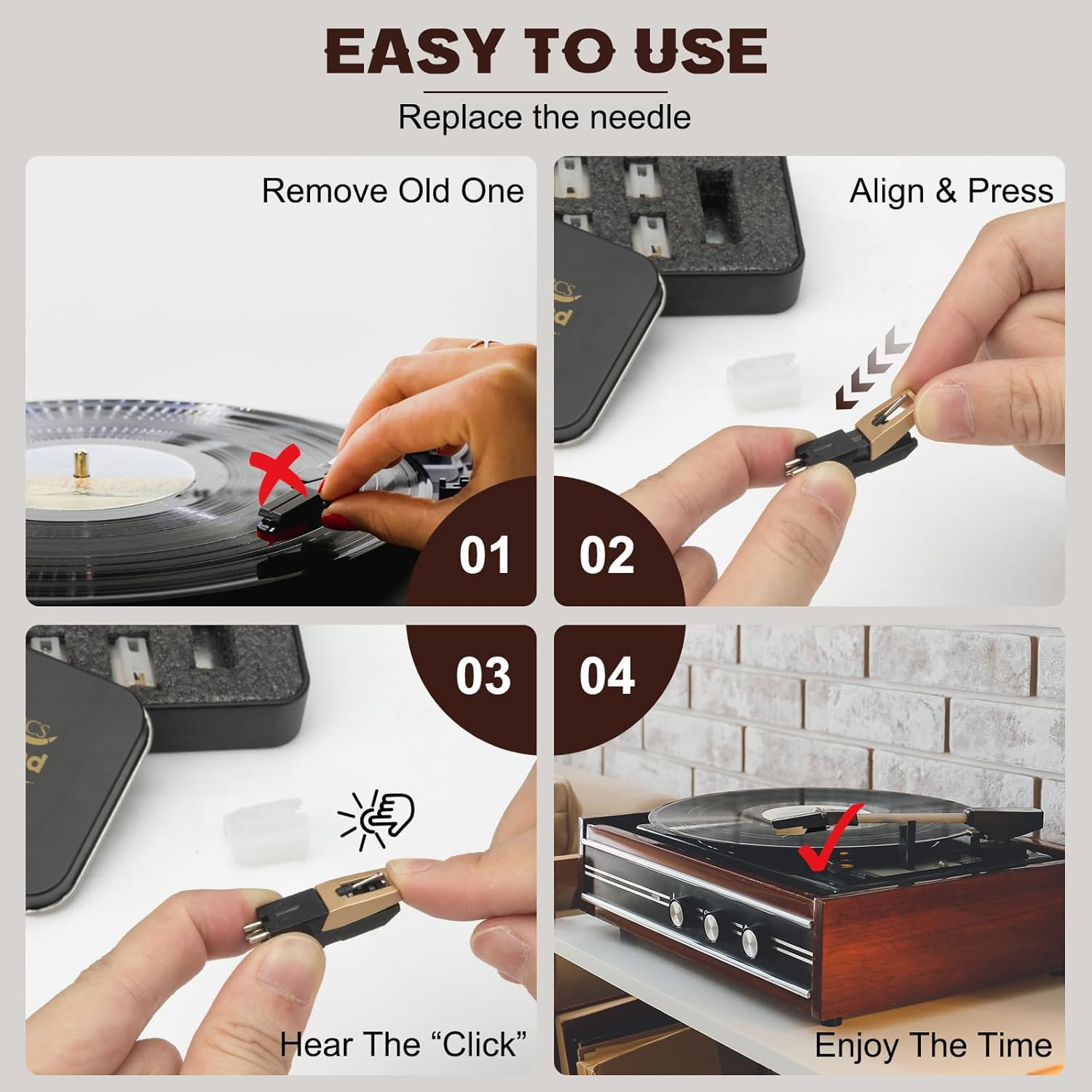 5PCS Upgrade Ruby Record Player Needle and Turntable Cartridge Kit, Replacement