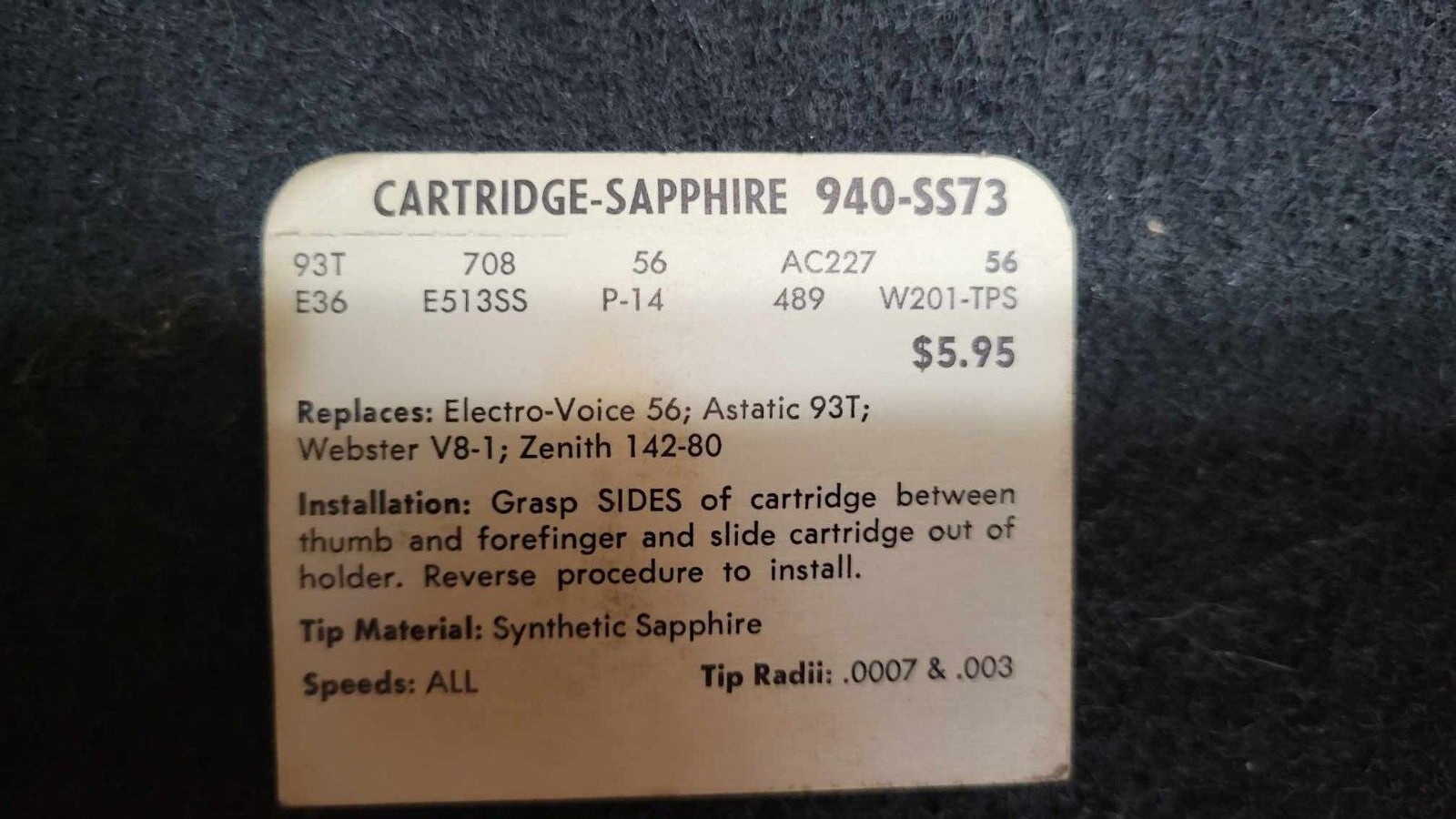 NOS Pfanstiehl 940-SS73 Sapphire Phono Needle Stylus Zenith Astatic EV Vintage