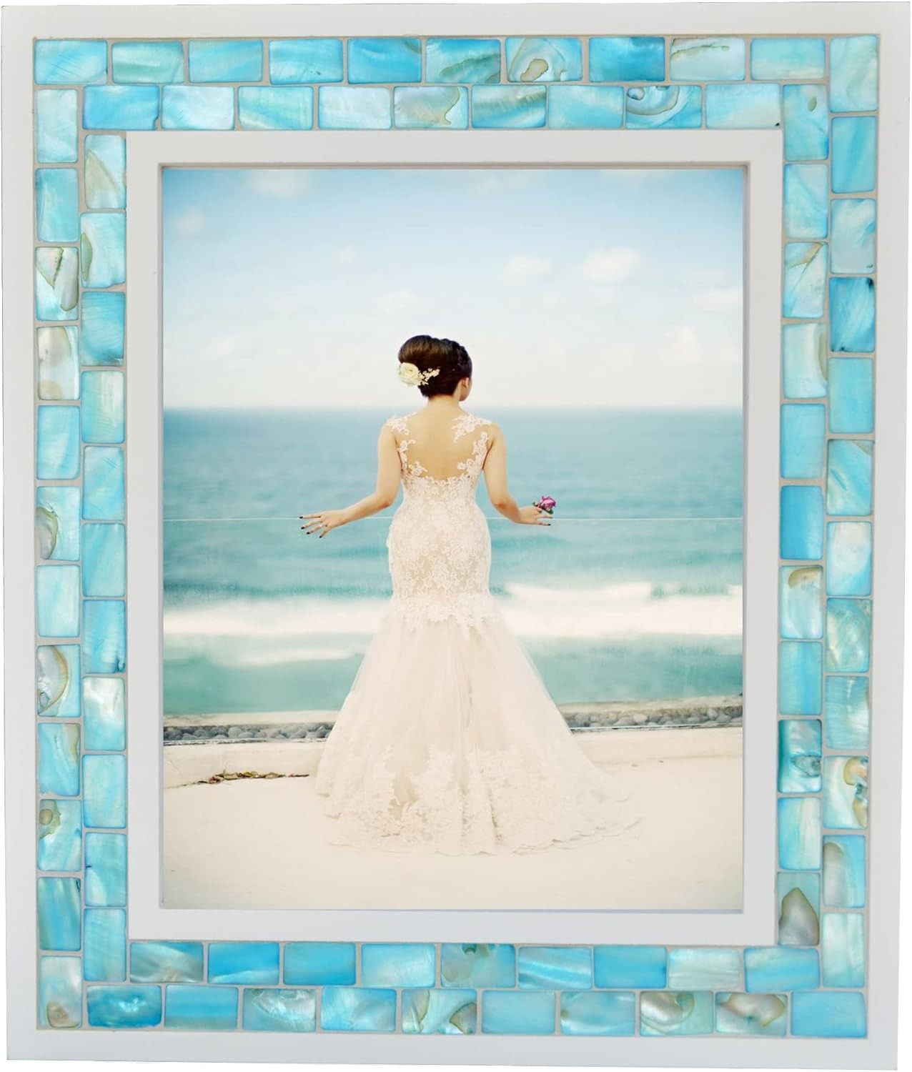 GIFTME 5 Beach Picture Frame 8×10,Mosaic Mother 8×10 Inch, Blue