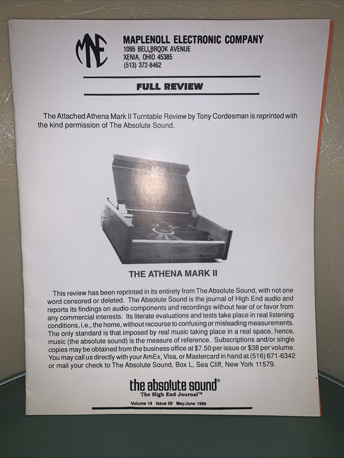 Maplenoll Audiophile Record Athena II Full Review Paper Work