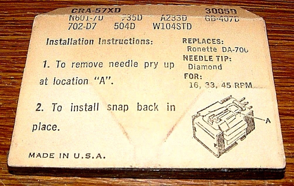 Diamond Phonograph Needle EV 3005D for Ronette BF-40 D1-075, PS-2 N601-7d 702-D7