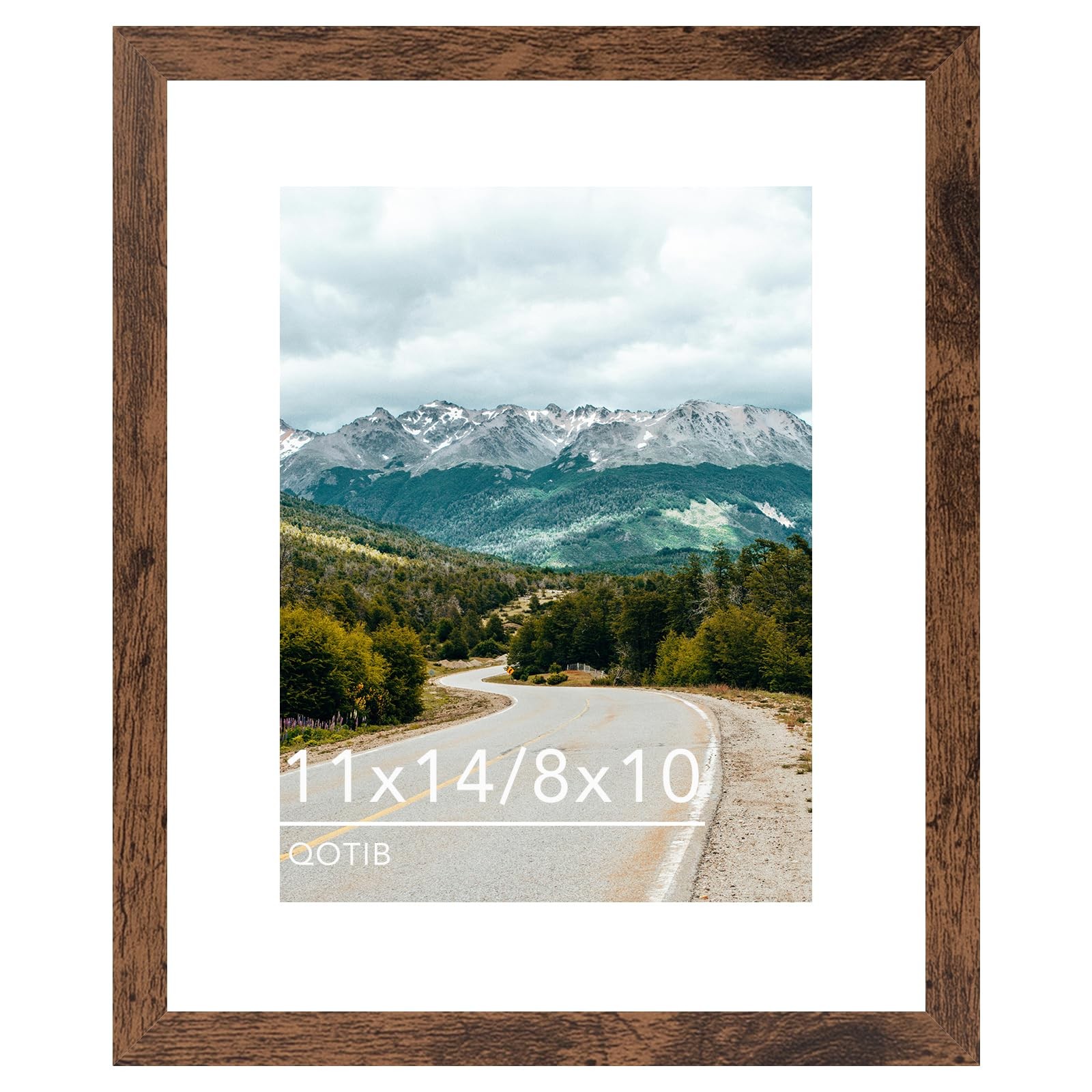 QOTIB 11×14 Picture Frame with 8×10 Mat Deep Brown, inch, Brown