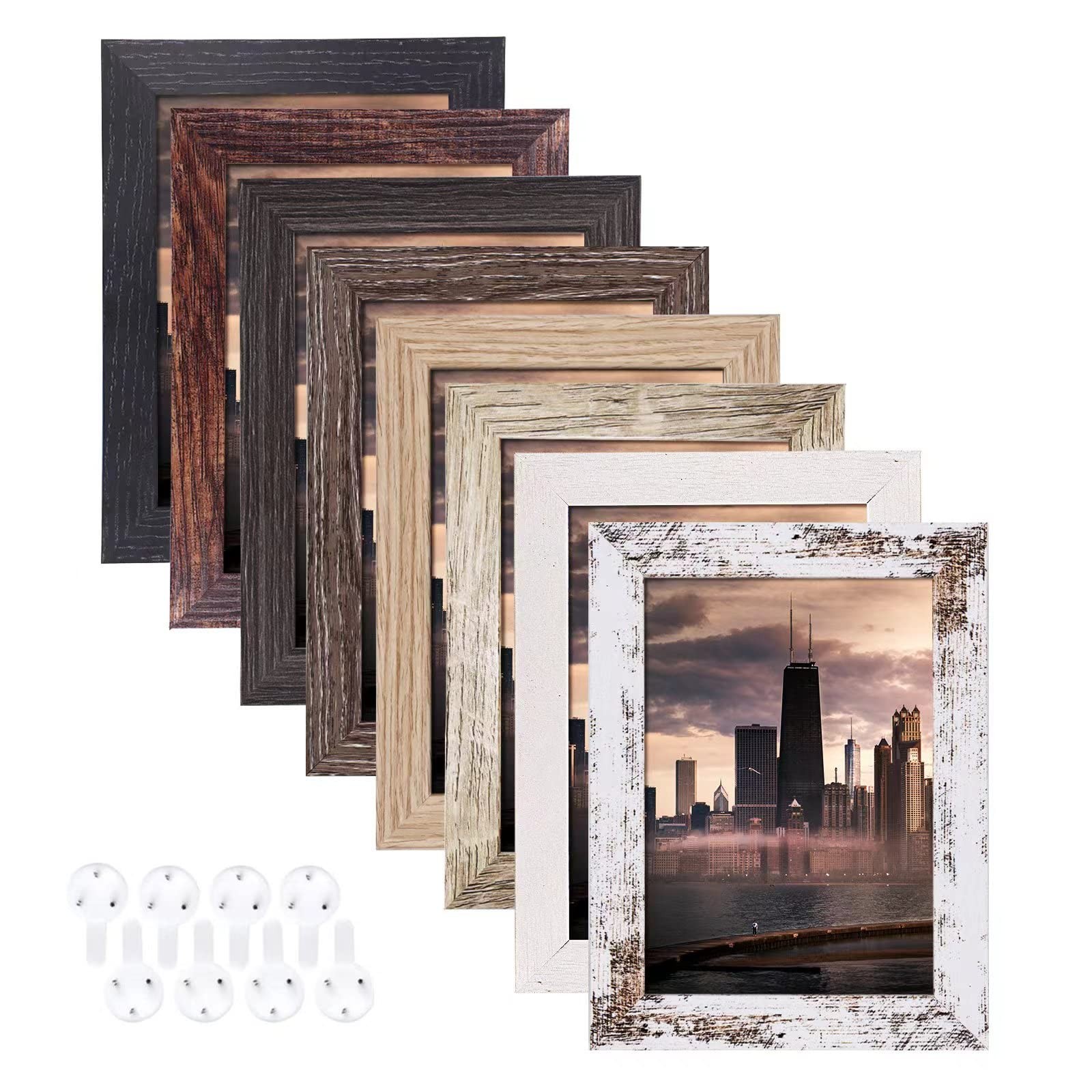 5×7 Picture Frames Set of 8, Rustic Multi 5×7,