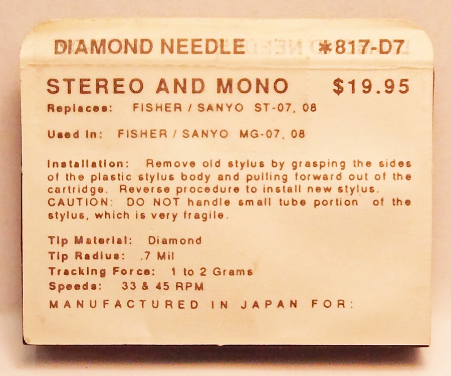817-D7 STEREO RECORD PLAYER NEEDLE STYLUS for Sharp STY-150 STY-152 150 ST-07