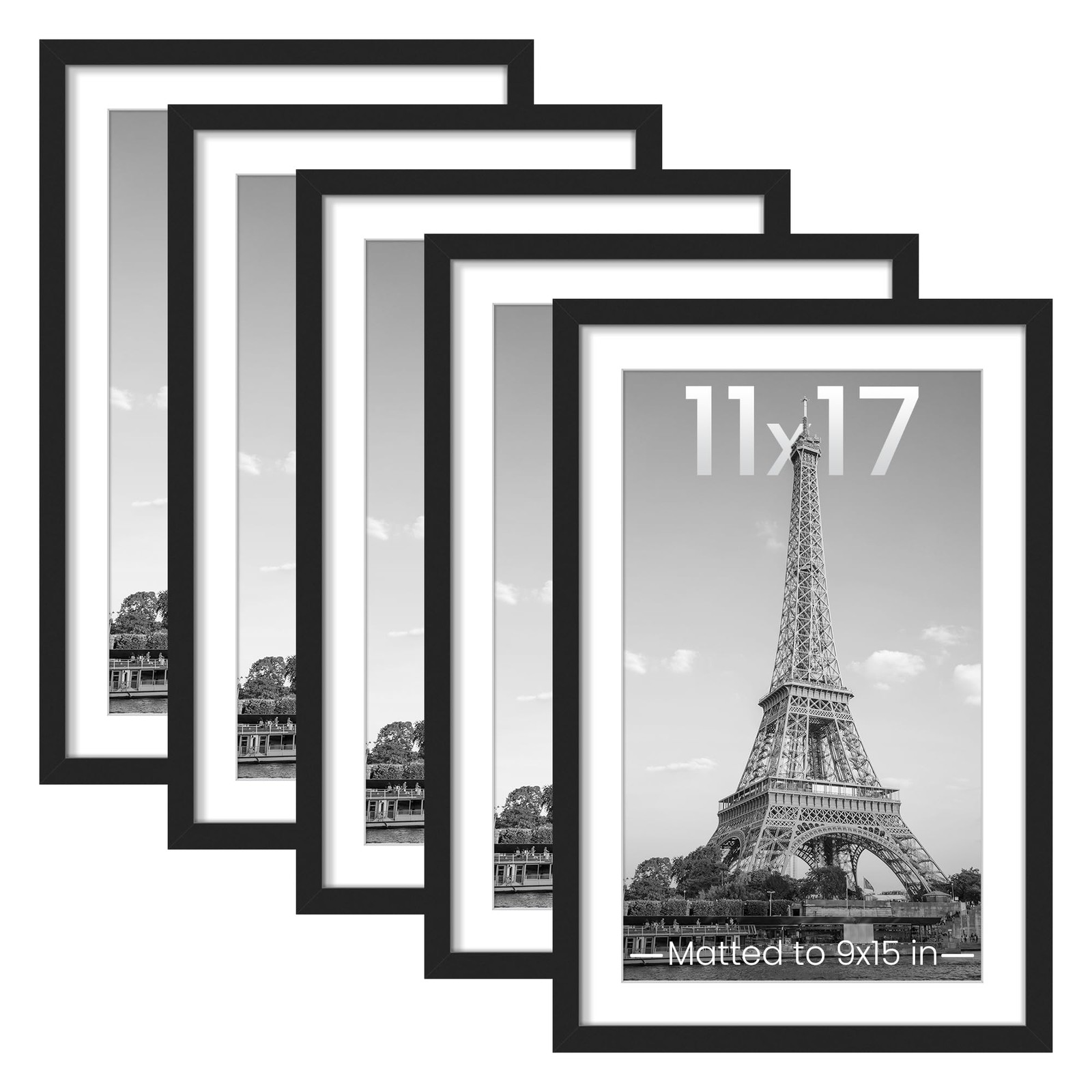 upsimples 11×17 Picture Frame Set of 5, Display Pictures 9×15 11×17, Black