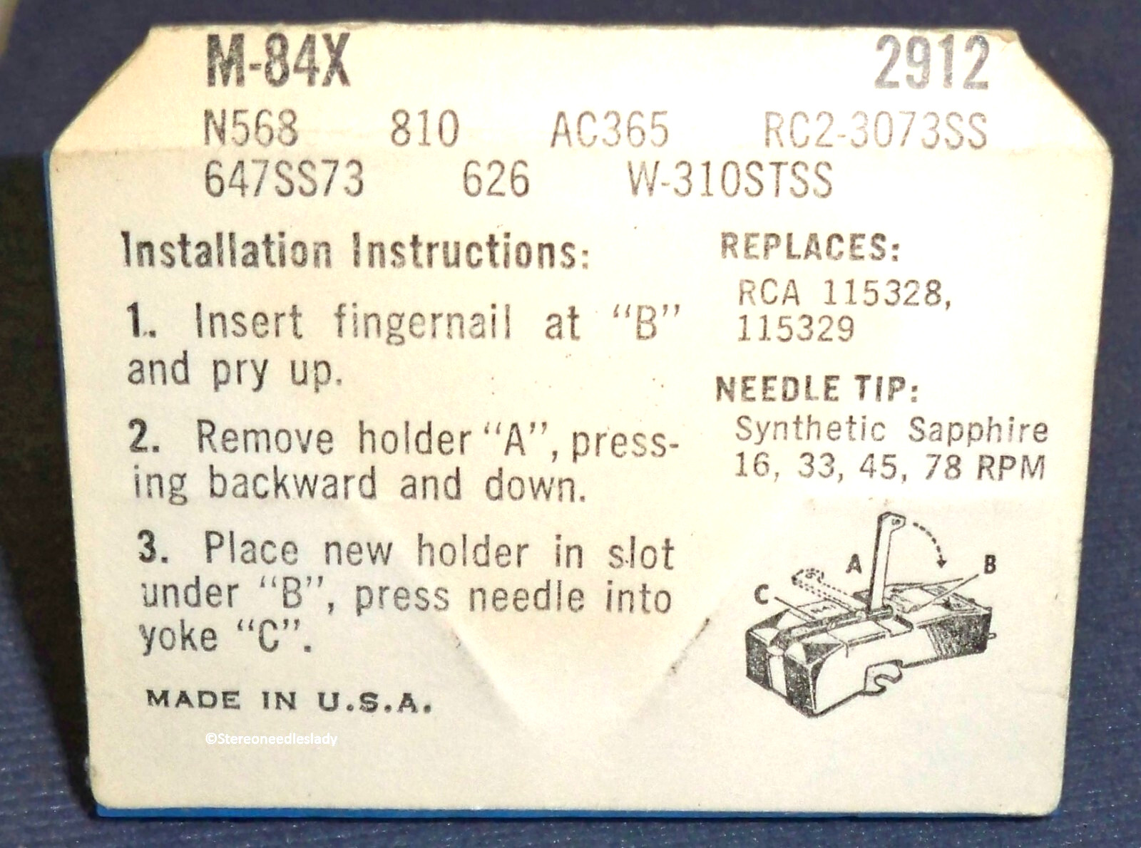EV 2912 STYLUS NEEDLE RCA 204-1 130398 115703 115302 647-SS73 652-SS73