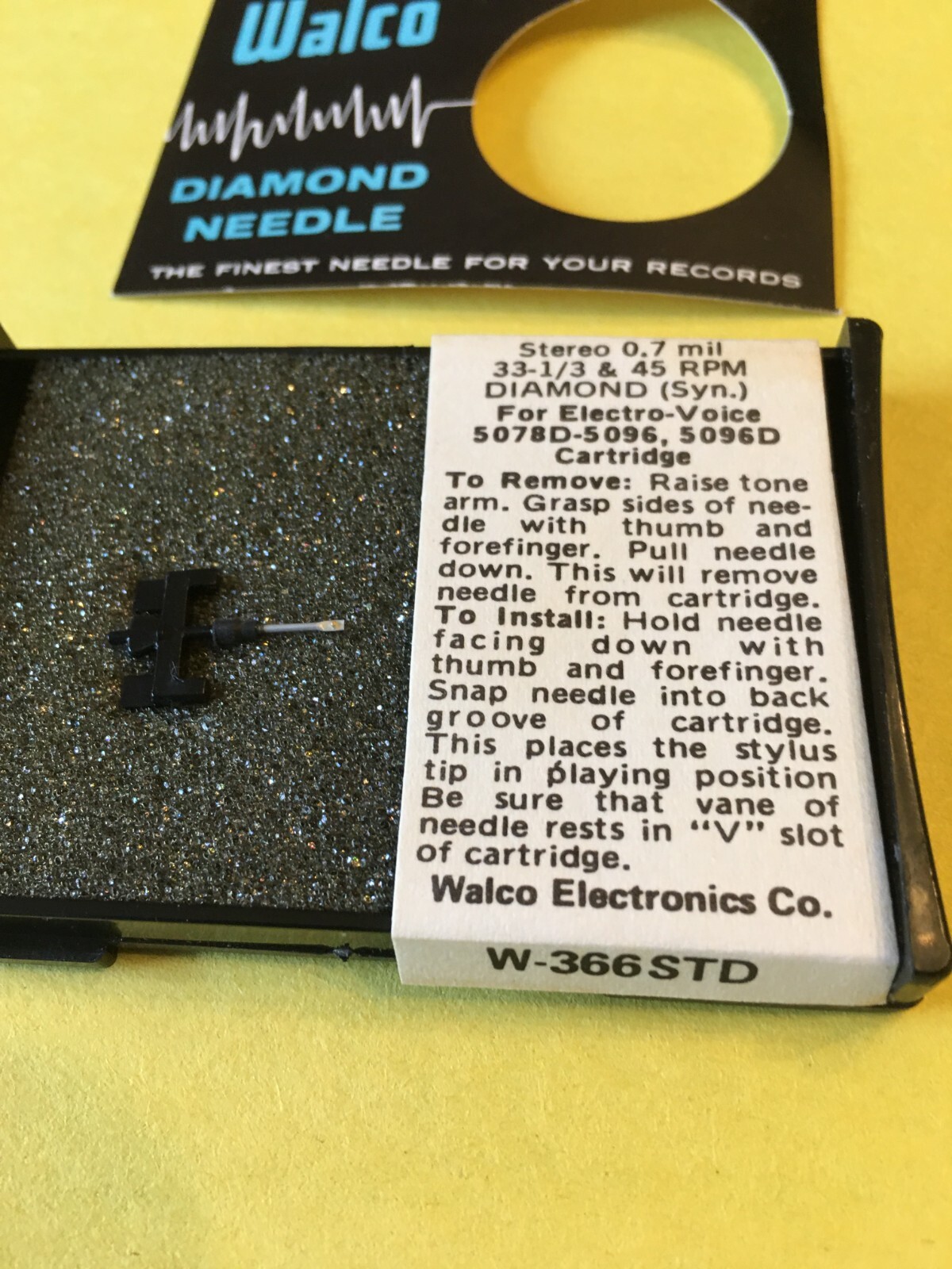 Original Walco Diamond (syn) W-366STD Stylus Needle for Electro-Voice
