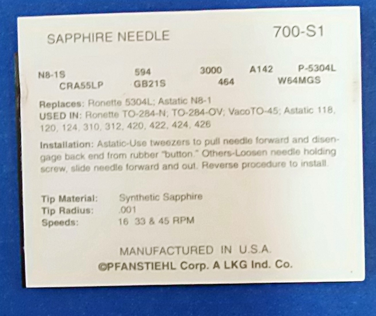 PHONOGRAPH NEEDLE for ASTATIC N8 Astatic N8-1 Astatic N8-1d Astatic N7-1D 700-s1