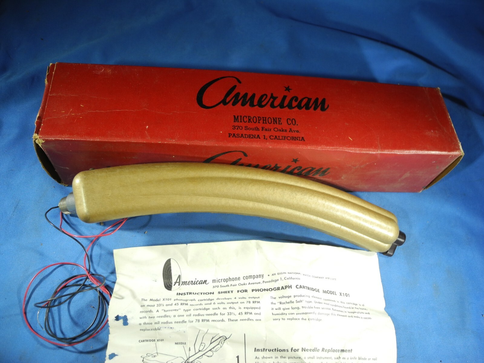 NOS American Microphone Phonograph Tonearm & Cartridge X101 & Elgin Needle XO21