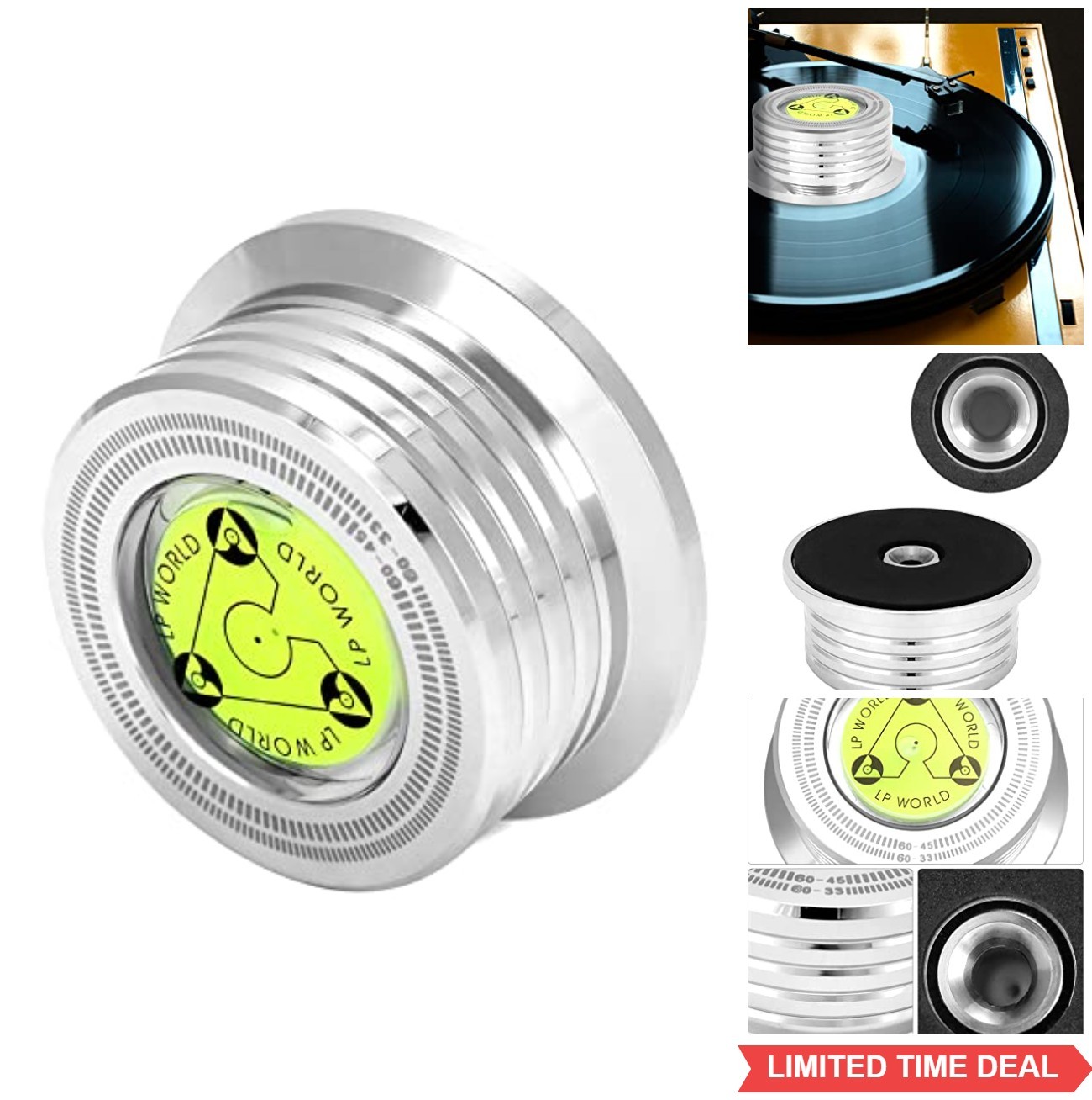 Record Weight Stabilizer 60Hz Silver Bubble Level Noise Reduction Turntable