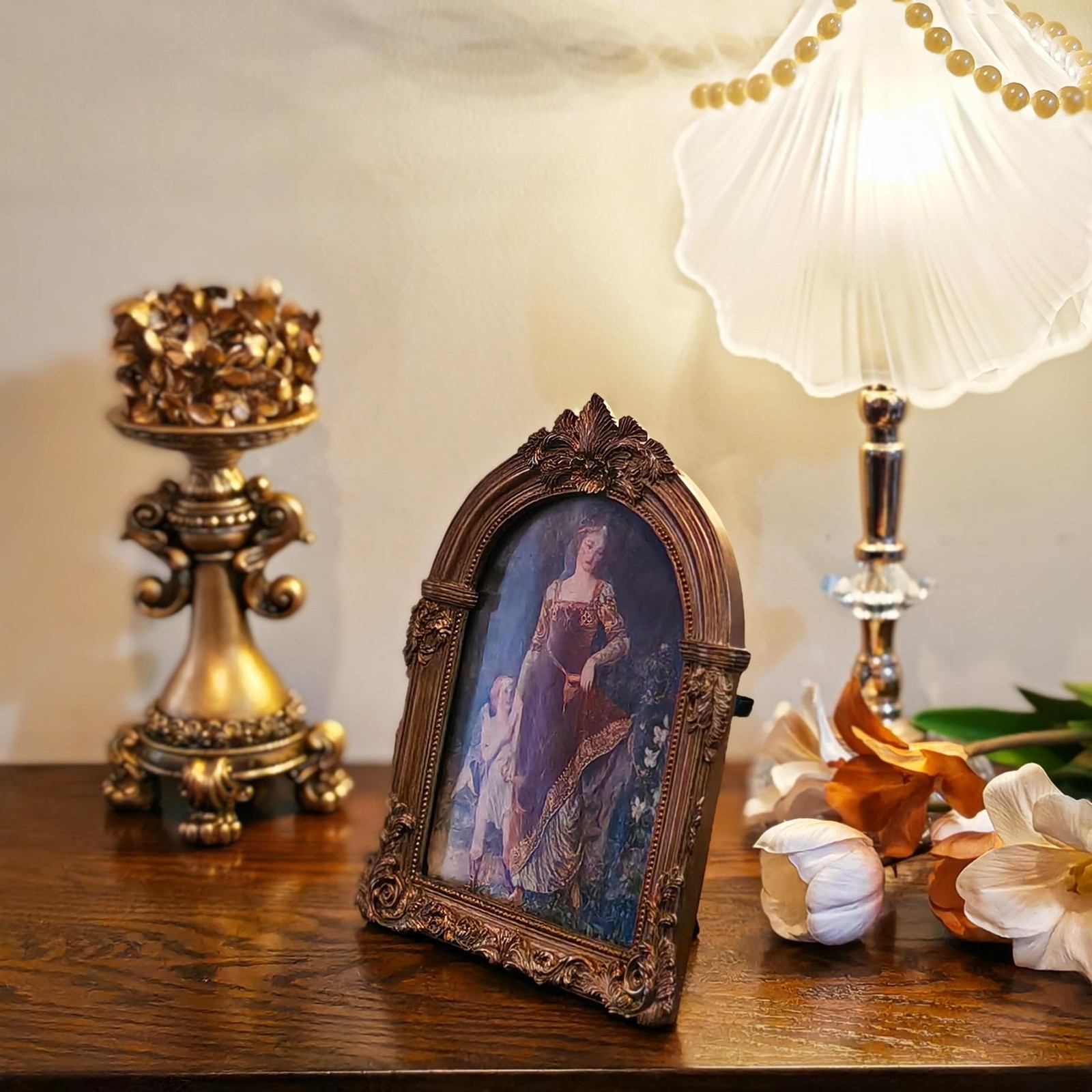 LIHOLO Bronze Antique Picture Frames 5×7 Ornate Arched Vintage 5×7,