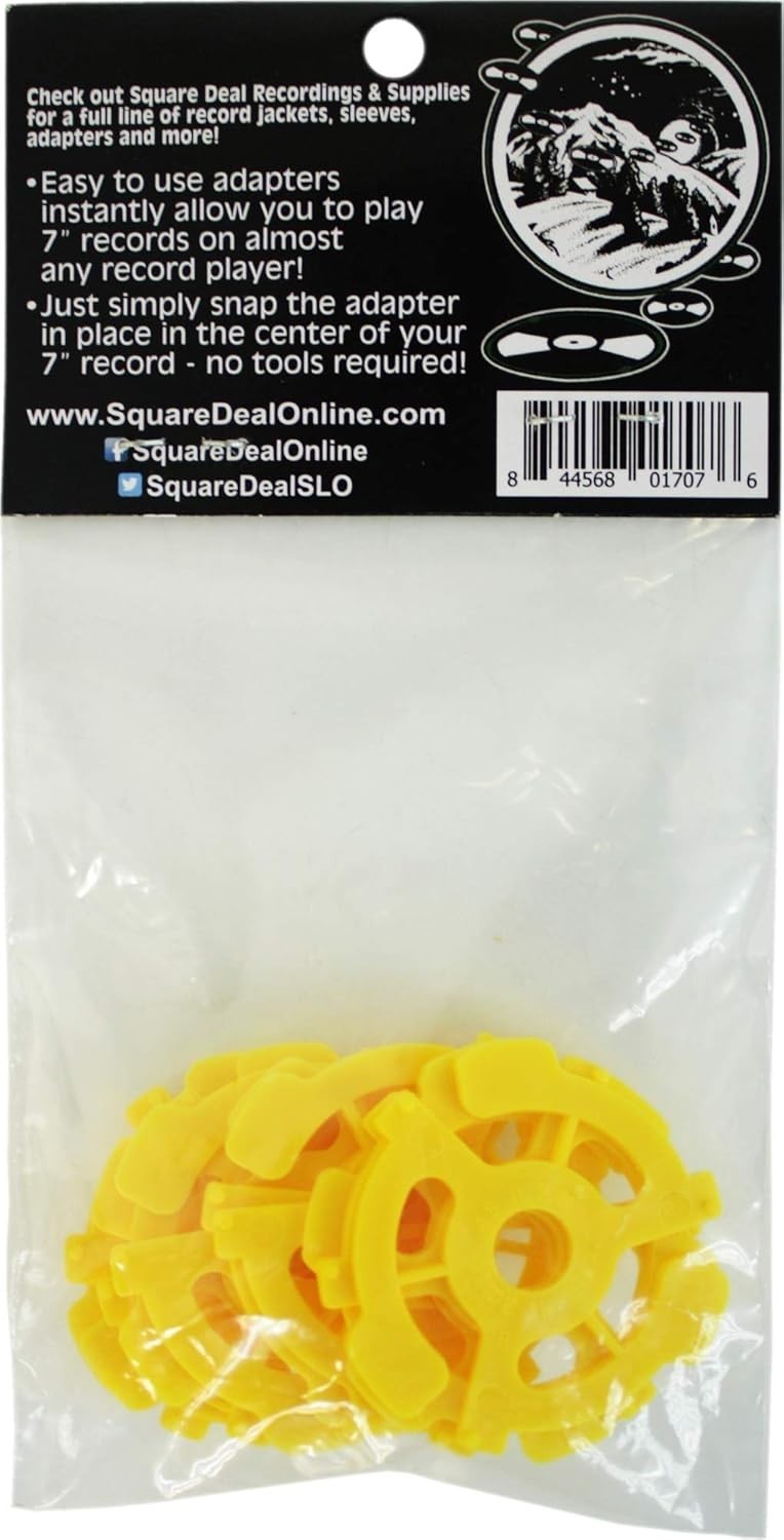 Versatile 10 Yellow Vinyl Record Adapters – Fit 7″ 45 RPM Records Easily