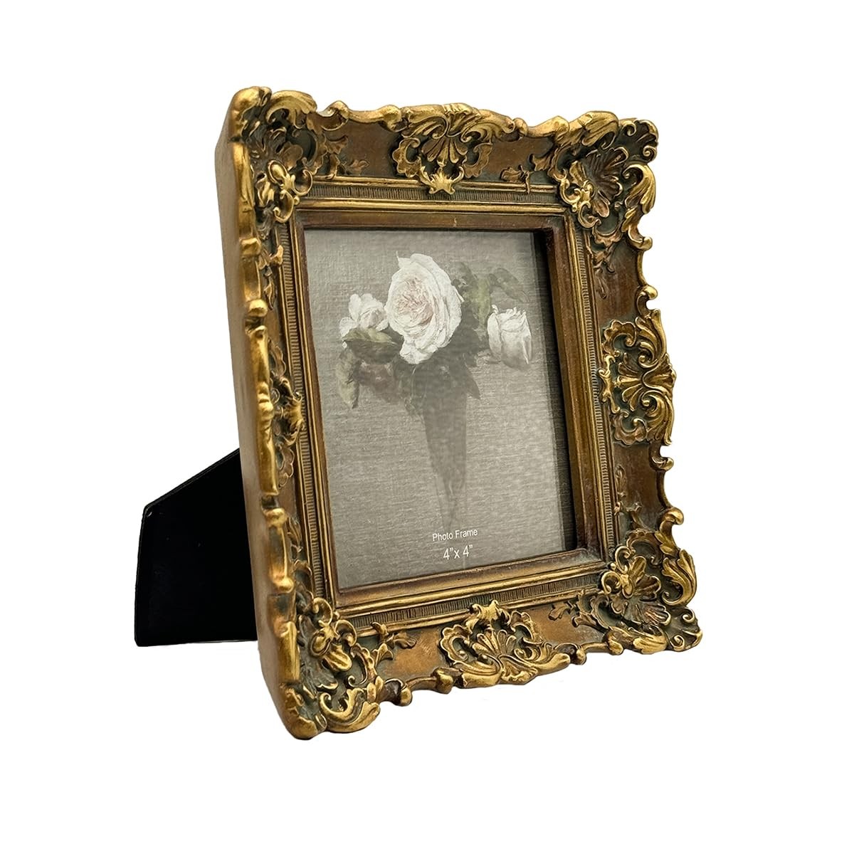 CISOO 4×4 Vintage Small Picture Frame, Antique Ornate Bronze Gold 4×4,