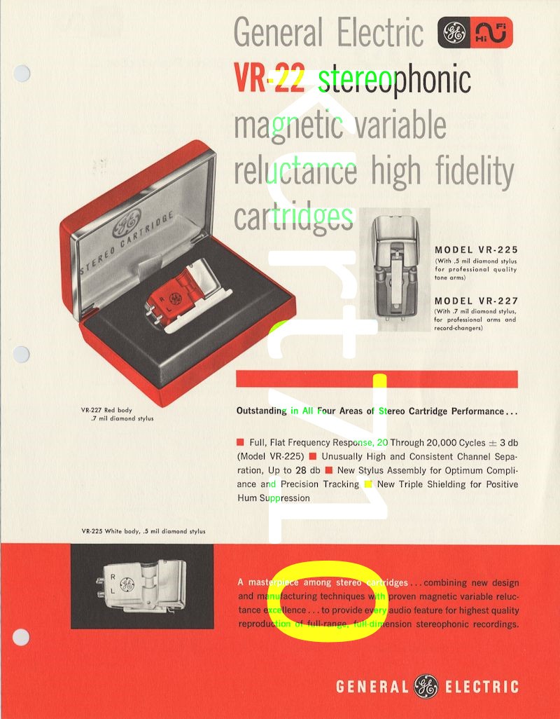 Tested General Electric GE VR-227 Stereo Cartridge Variable Reluctance Mint