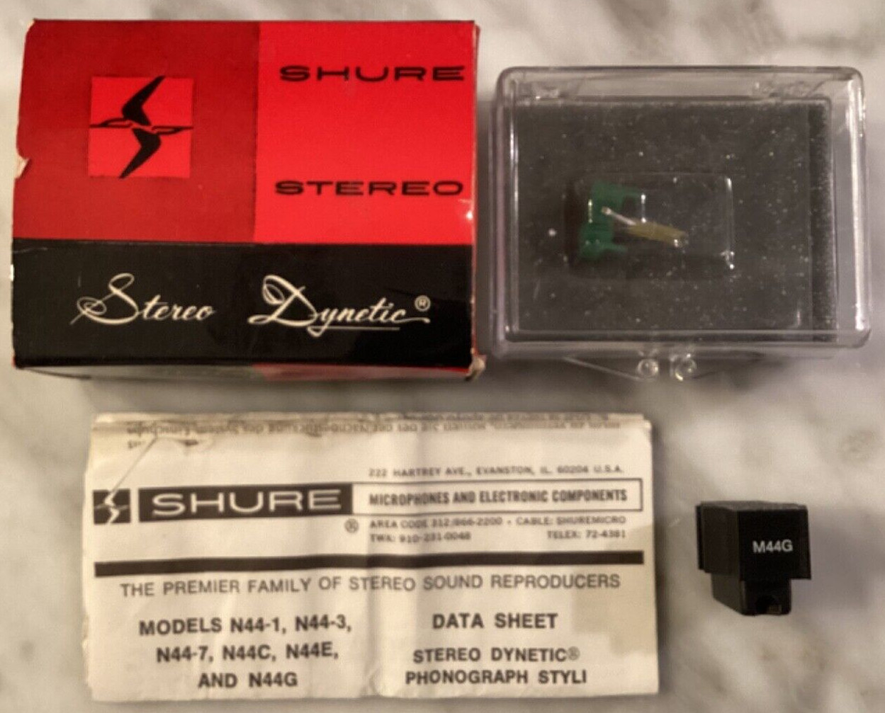 SHURE M44G CARTRIDGE & NEW GENUINE SHURE N44-3 78 RPM STYLUS IN DISPLAY CASE+BOX