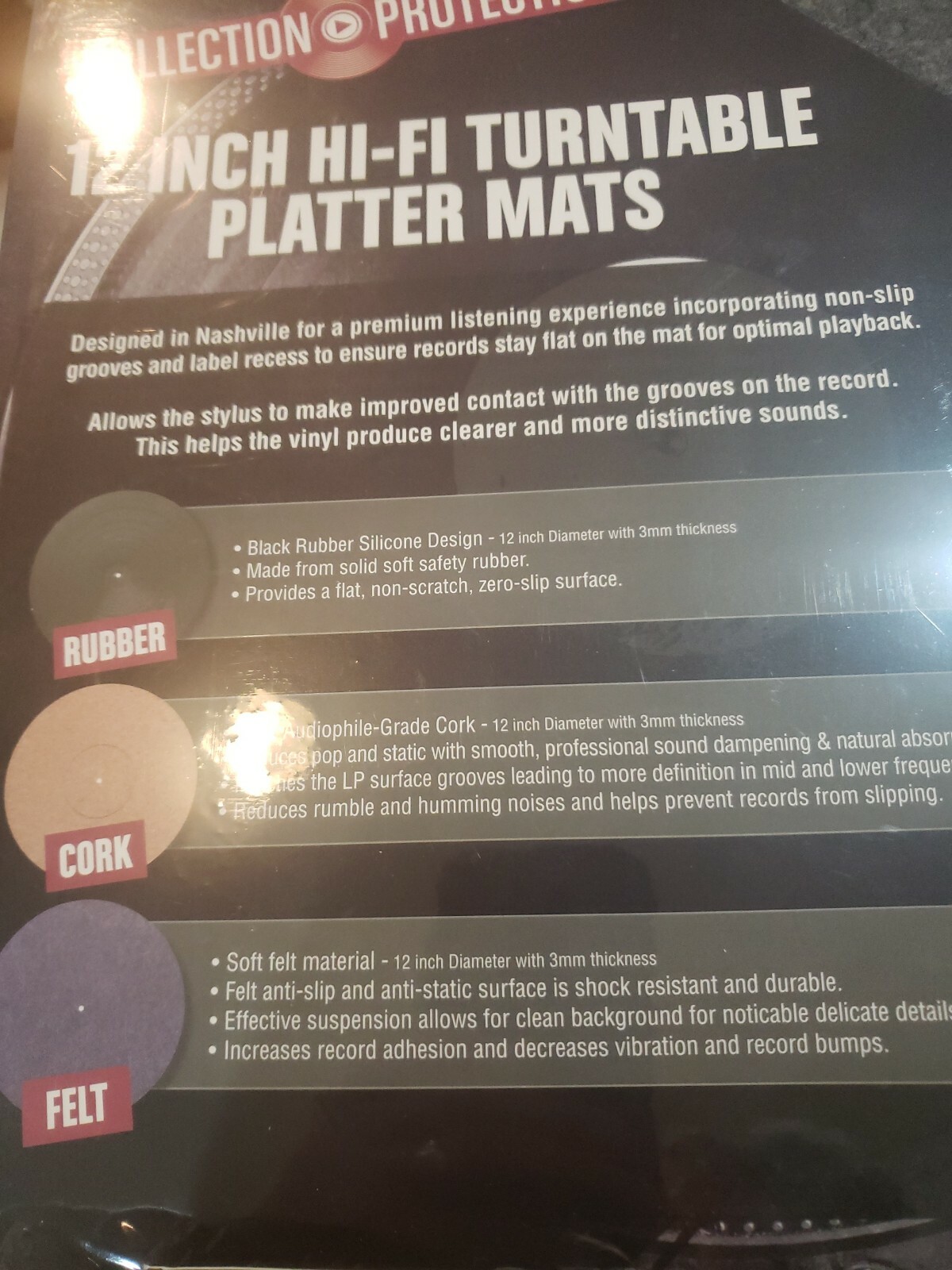 Rubber, Cork, and Felt 12-inch LP Vinyl Record Album Turntable Platter Slip Mats