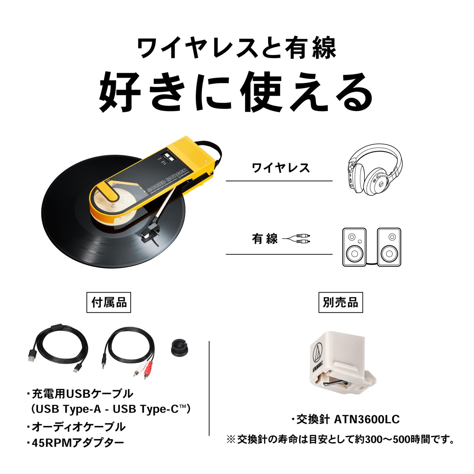 Audio-Technica AT-SB727 YL Soundburger Portable Bluetooth USB Belt Drive JP