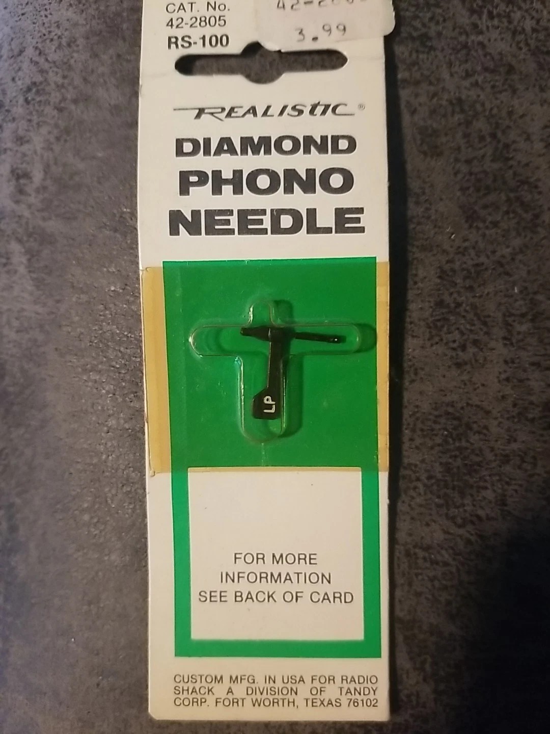 Realistic Diamond Phono Needle Cat. No. 42-2805 RS-100 NEW FREE SHIPPING
