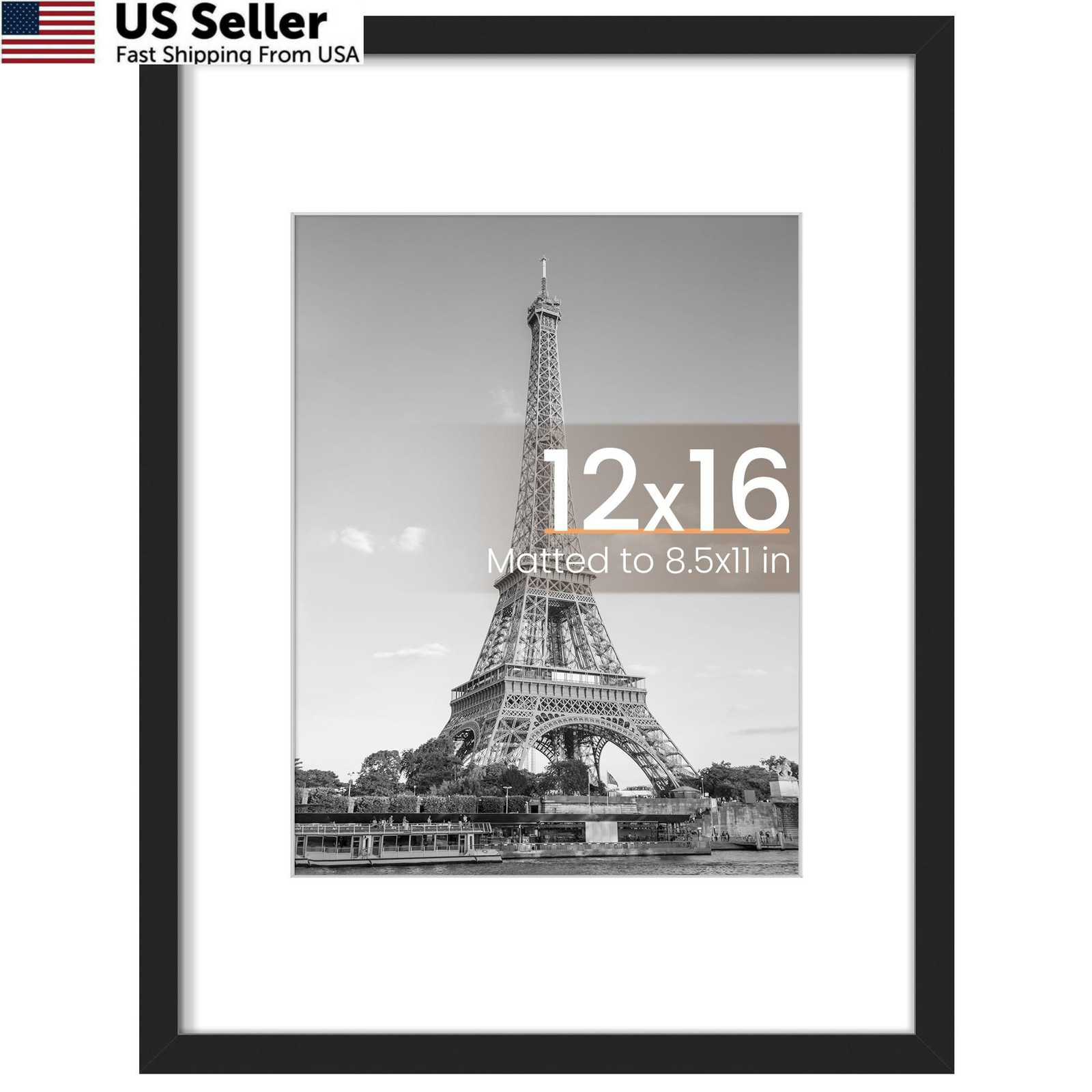 upsimples 12×16 Picture Frame, Display Pictures 8.5×11 with Mat 12×16, Black