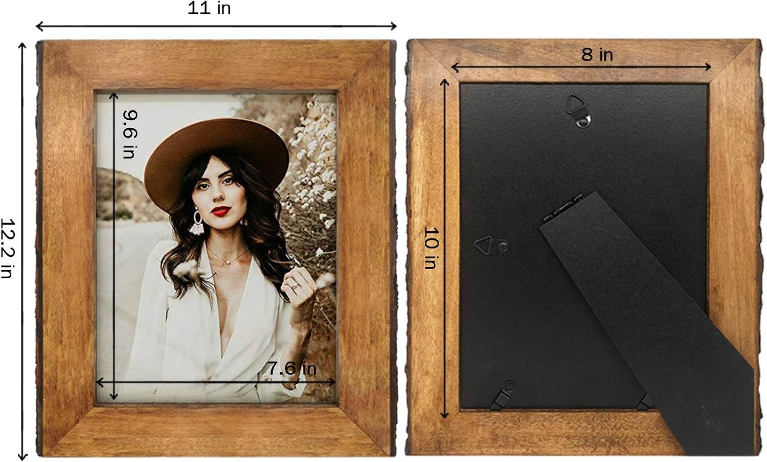 IKEREE 8×10 Picture Frames with Bark Edges, Rustic Wood inch, Brown