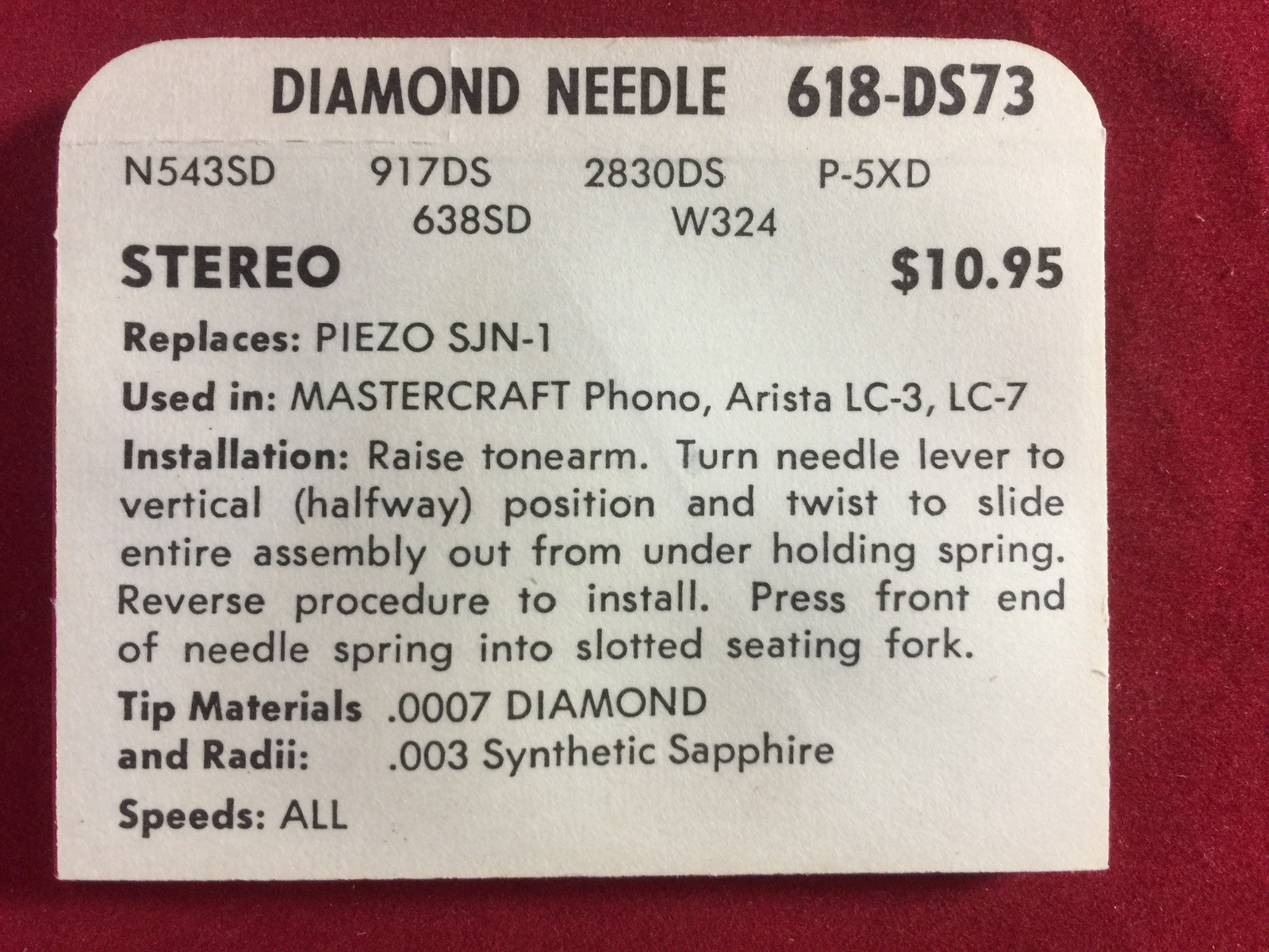 NOS SUPERB #618DS73 Stylus Needle Replacement for PIEZO SJN-1 MASTERCRAFT ARISTA