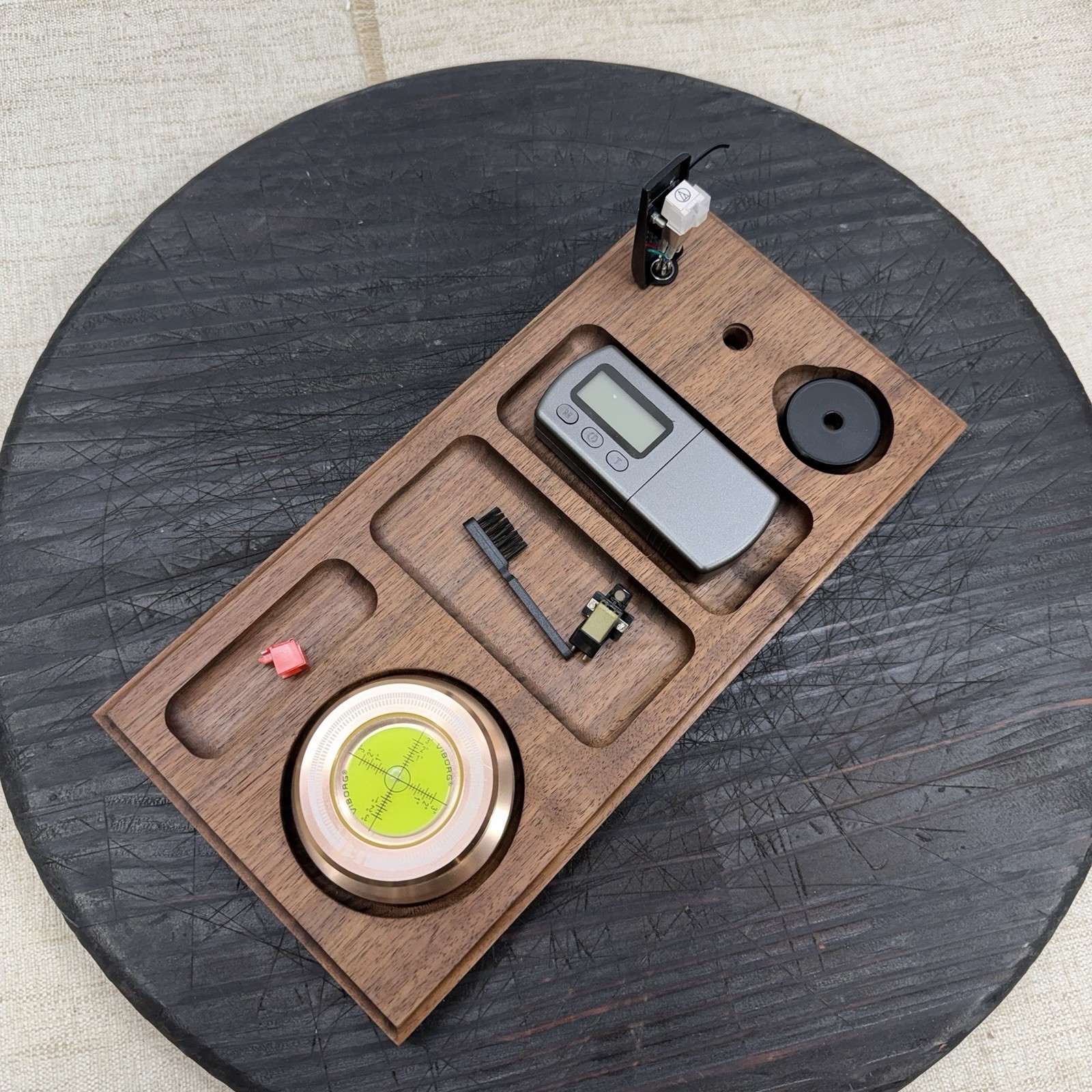 Turntable Accessory Tray W Headshell Stand Unique Walnut Organizer Read