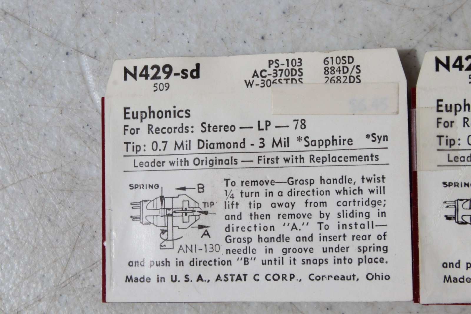 2 LOT Diamond NEEDLE Euphonics U17 U18 U19 509- 612 2682DS 464-DS73 N429sd PS79