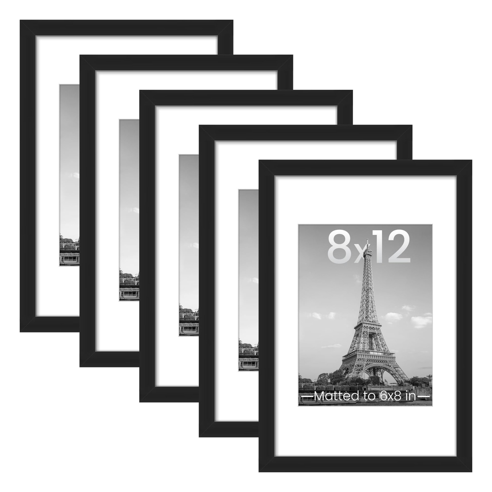upsimples 8×12 Picture Frame Set of 5, Display Pictures 6×8 with 8×12, Black
