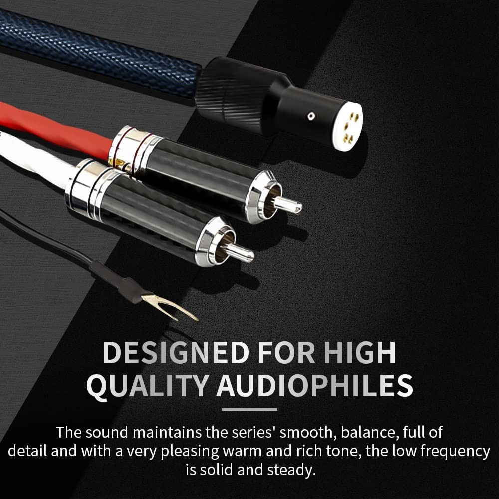 High-Quality 5N OFC Silver Plated Tonearm Cable 5 Pin DIN to 2 RCA Phono Wire 3.