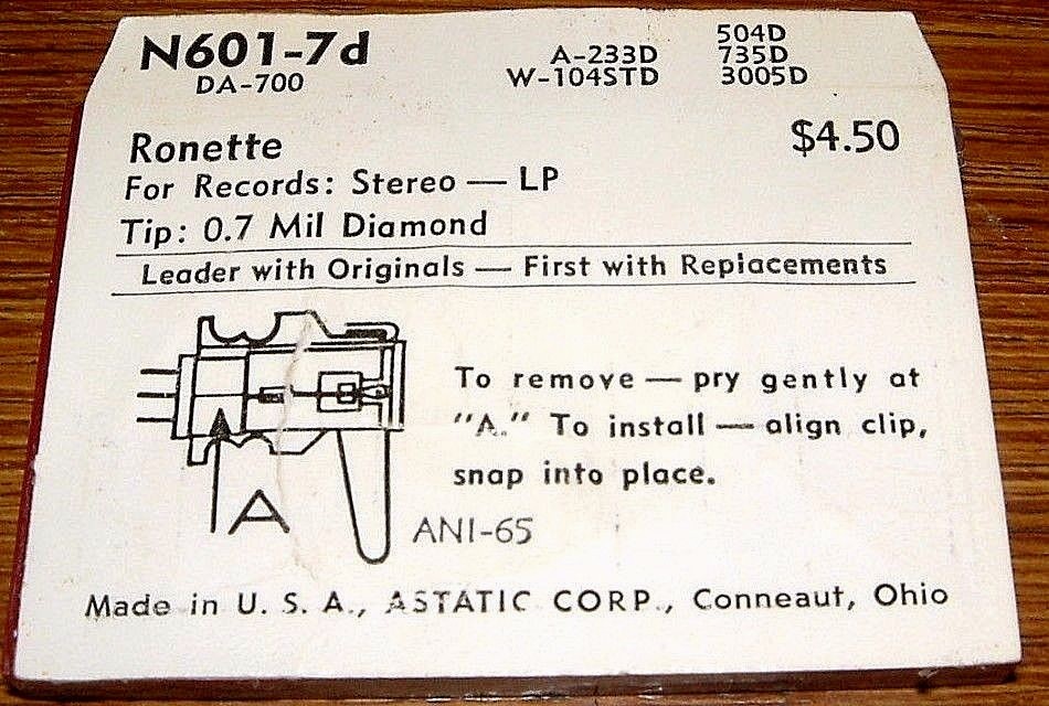 Diamond Phonograph Needle EV 3005D for Ronette BF-40 D1-075, PS-2 N601-7d 702-D7