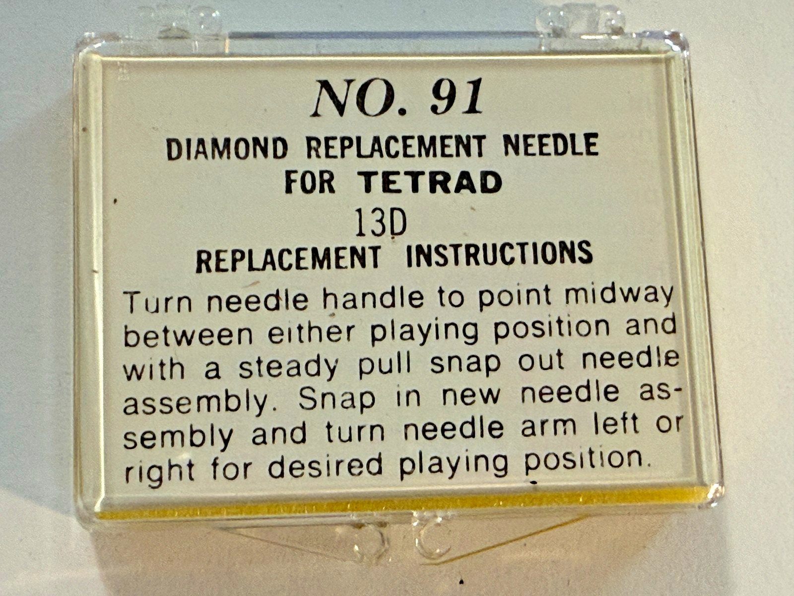 Transcriber Diamond Phonograph Stylus #91 Replacement Needle Tetrad 13D
