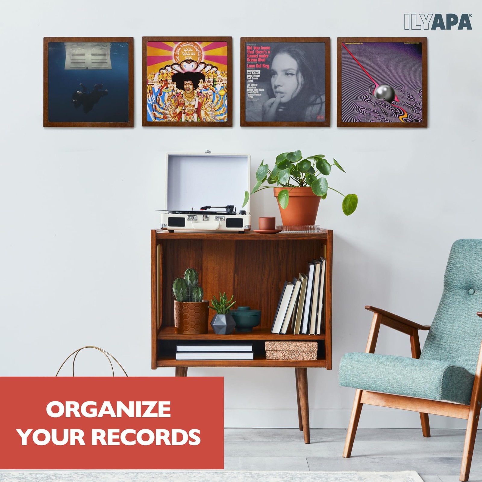 Ilyapa Removable Vinyl Record Display Frame – 6 Pack Wood 6 Pack, Espresso