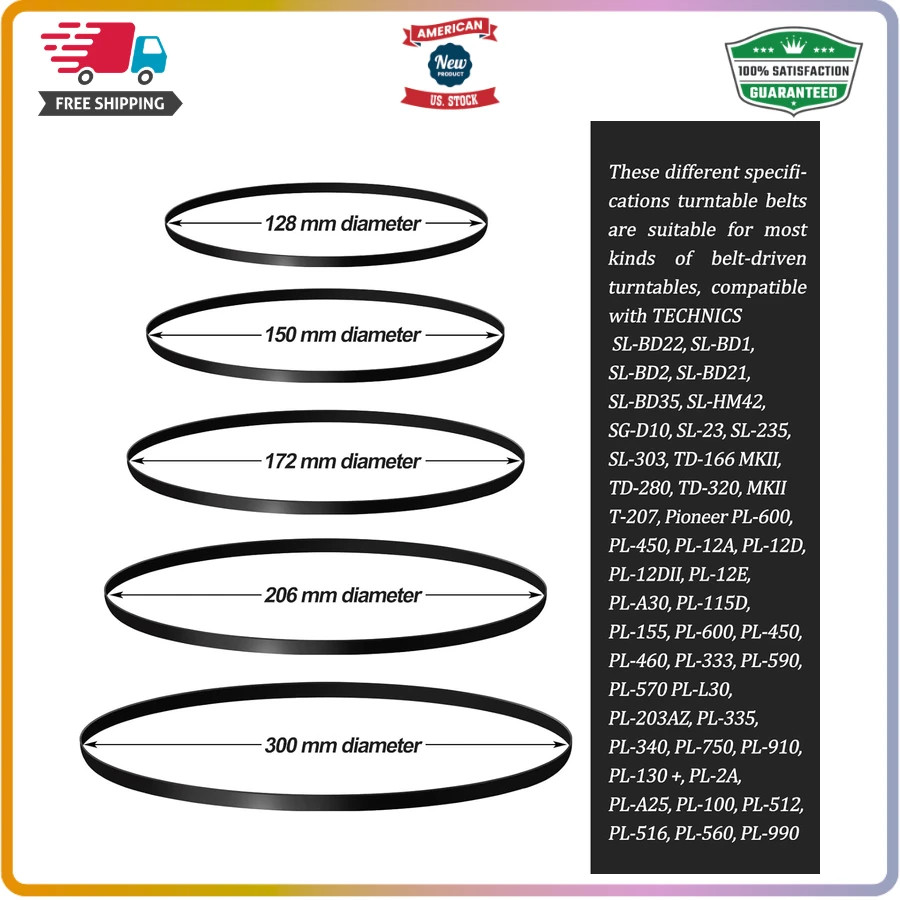 10 Pcs Turntable Belt Assortment Rubber Replacement Kit for Belt-Driven Players