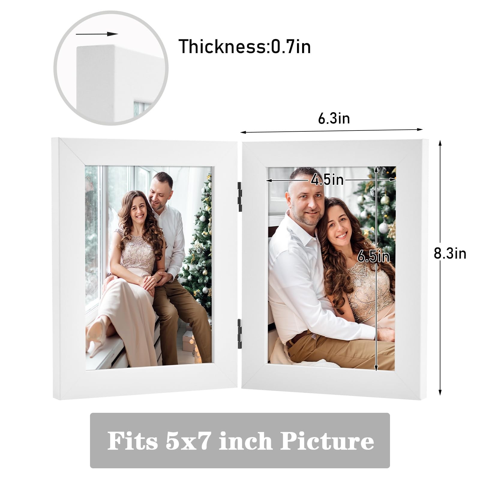 Frametory, 5×7 Double Hinged Picture Frame with Glass (1-Pack), White