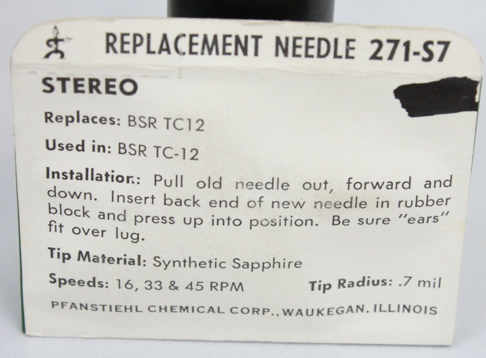 Pfanstiehl Needle 271-S7 BSR TC12 Synthetic Sapphire Vtg NOS Replacement .7mil