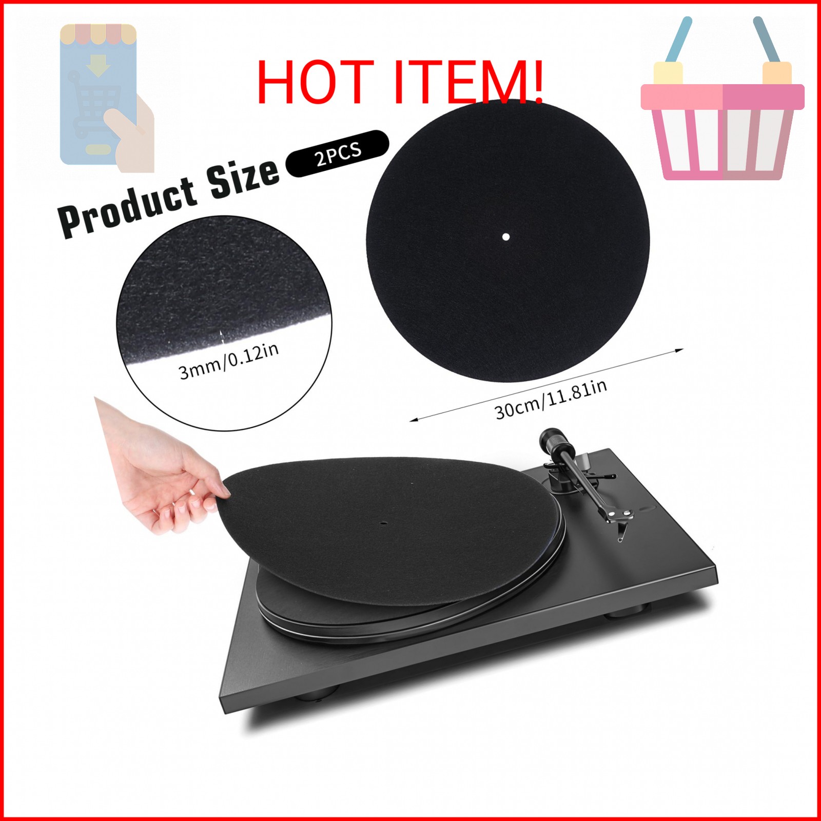 2Pcs Record Player Slip Mat,Felt Slipmats For Vinyl Turntable,Record Player Mat,