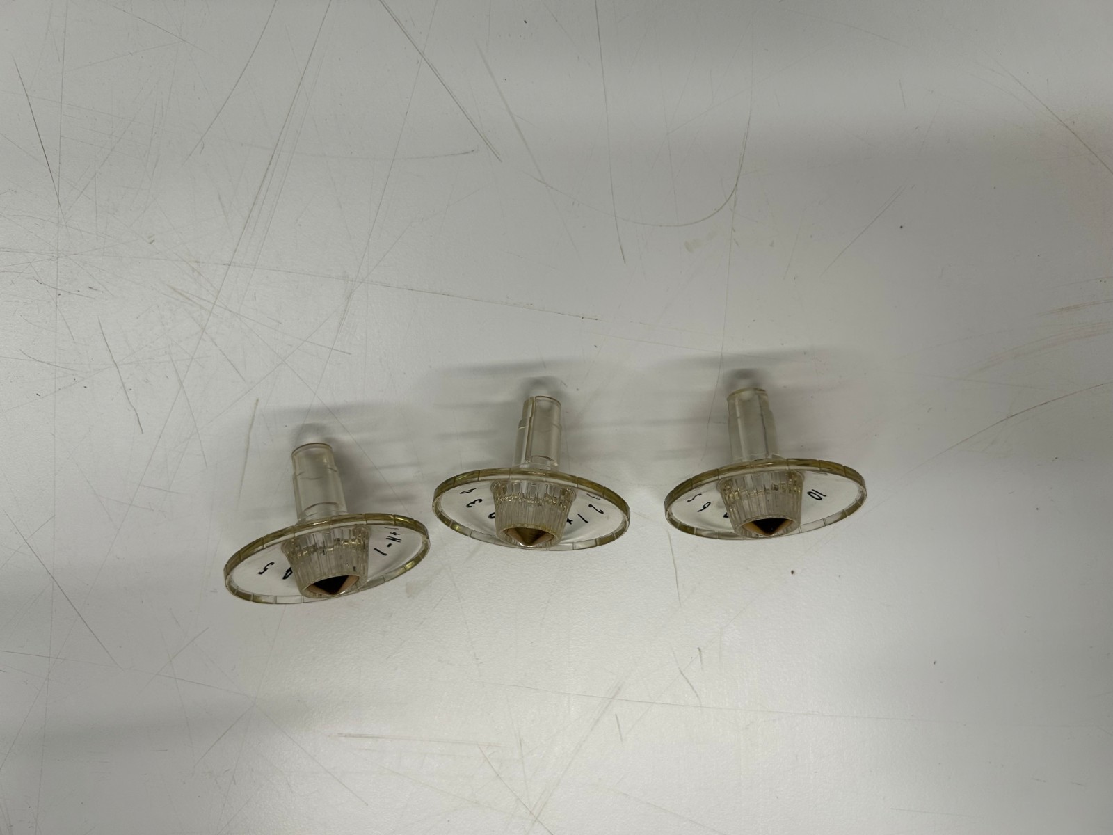 Set 3 Vtg RCA Orthophonic SHF High Fidelity Control Knobs Clear Plastic Parts