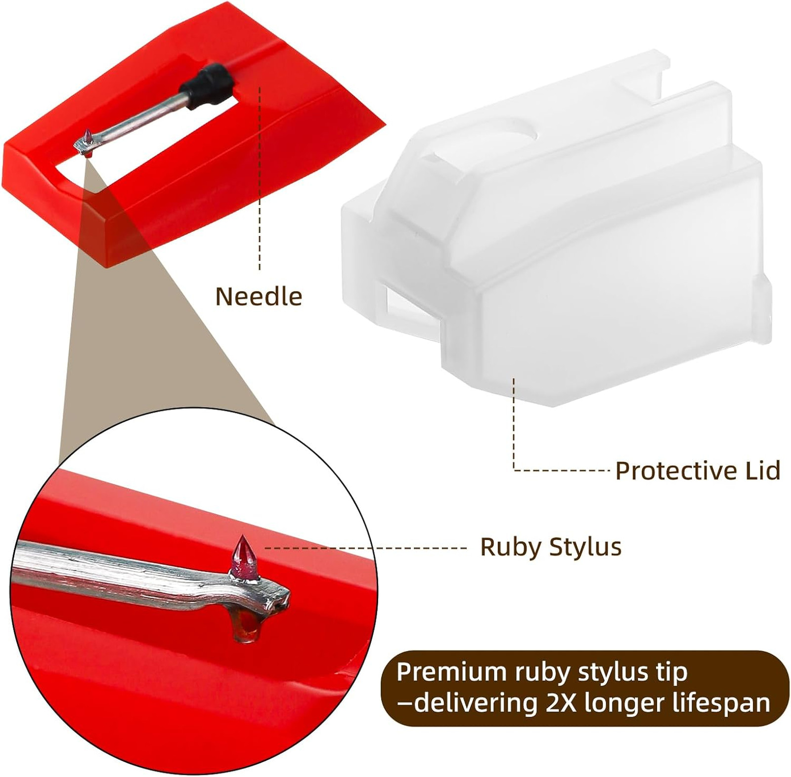 3 Pack Ruby Record Player Needles, Replacement Stylus for Crosley Victrola