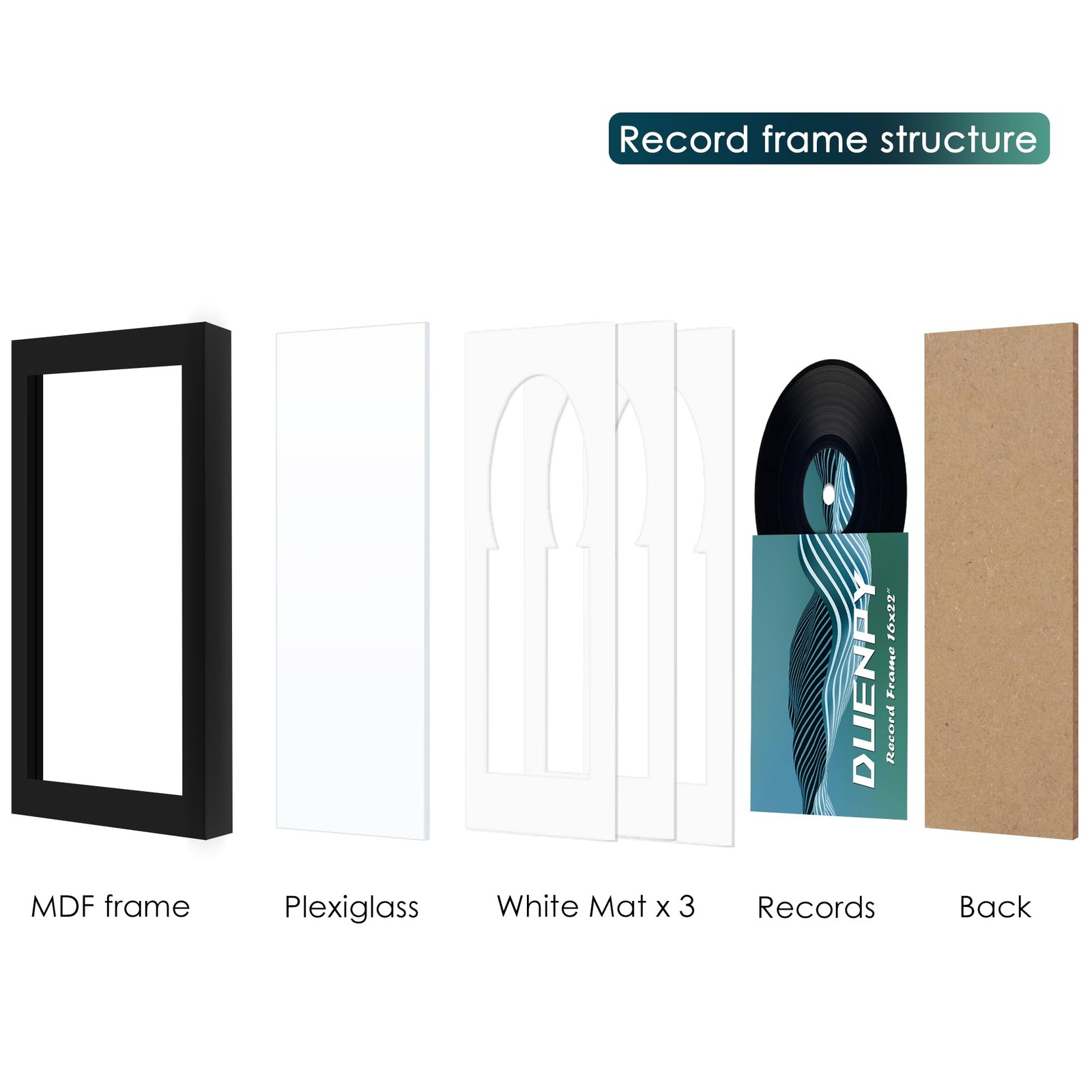 DUENPY Vinyl Record Display Frame 16×22 Inches 16×22, Black + White Mat