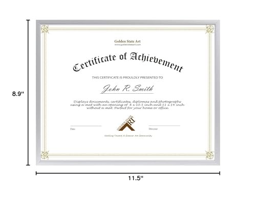Golden State Art, 8.5×11 Aluminum Frame, Real Glass, Metal 1 Pack, Silver