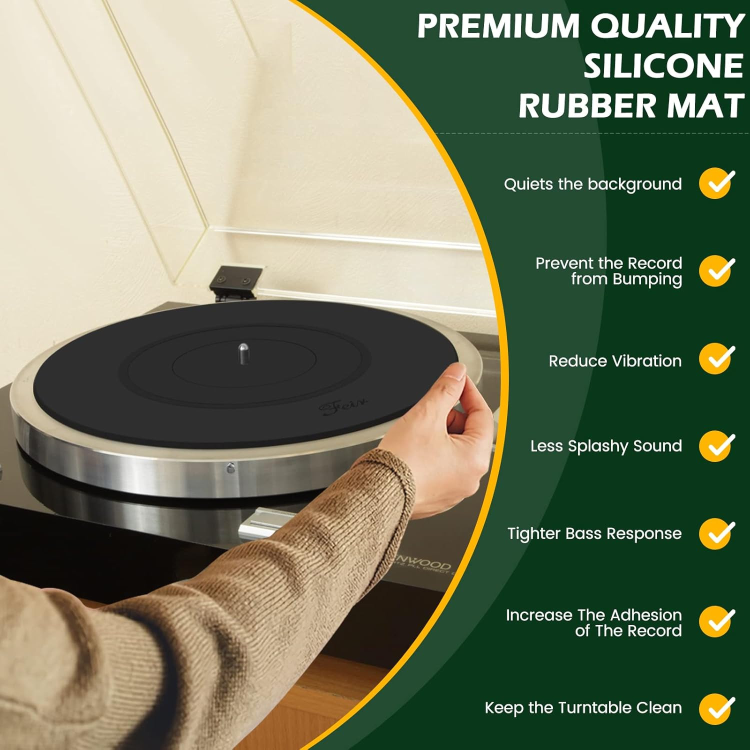 Turntable Platter Mat Black Rubber Silicone Design for Universal to All LP Vinyl