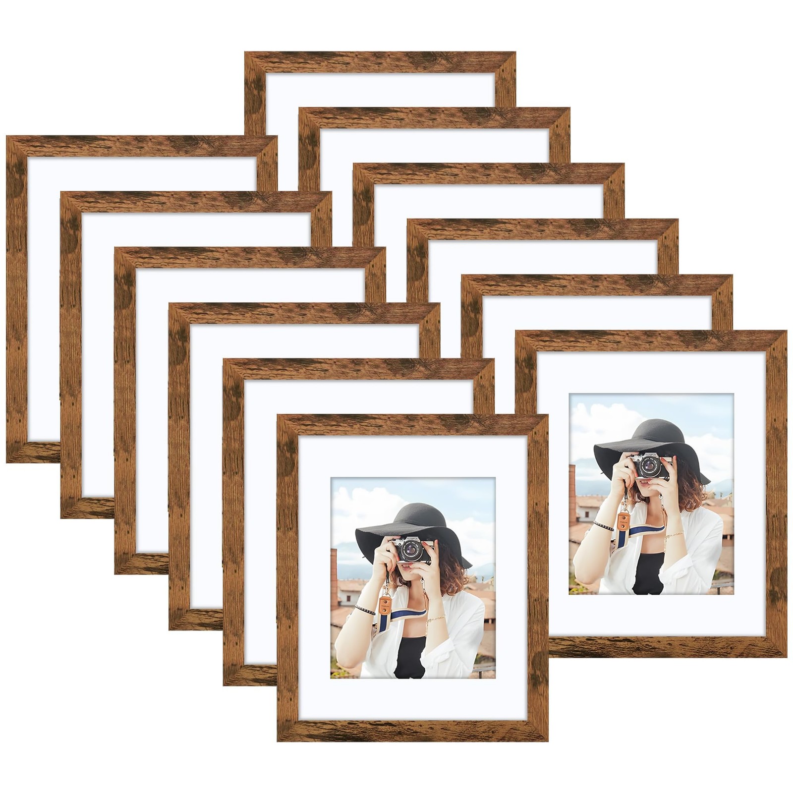 Picrit 8×10 Picture Frame Set of 12, Display 5×7 with Mat or 8×10, Brown