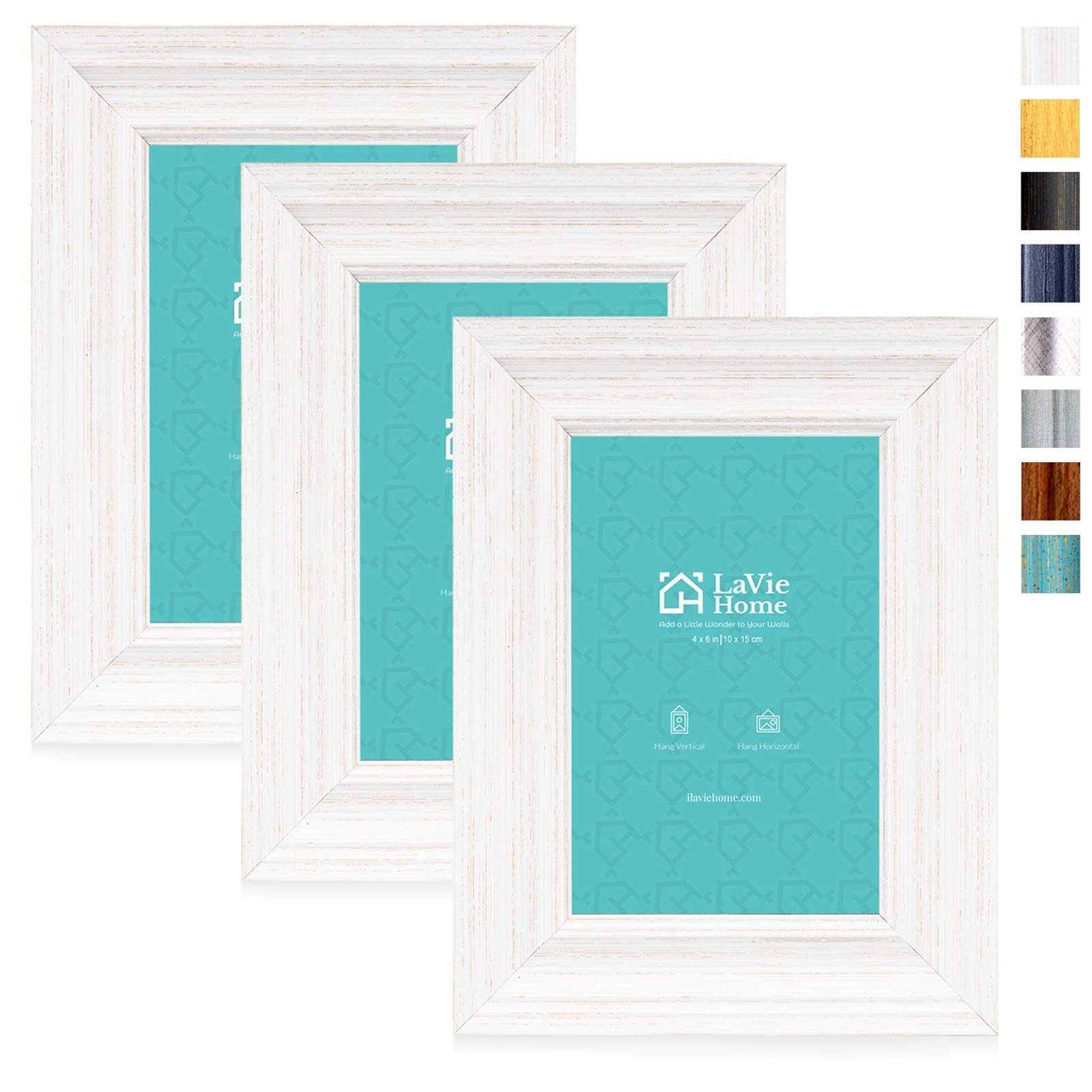 LaVie Home 4×6 Picture Frames (3 Pack, White) Rustic 4×6, Distressed White